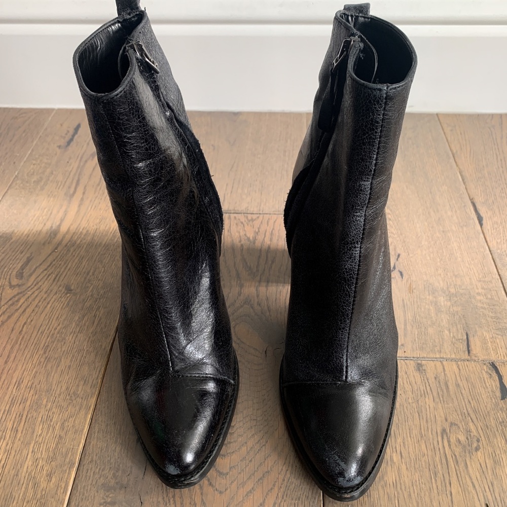 Black patent block heel boots